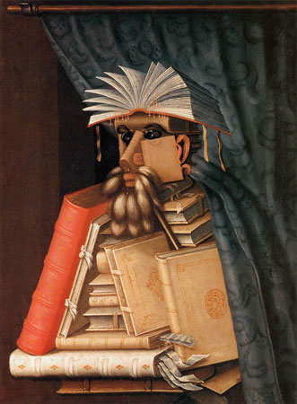 Archimboldi's Librarian, a trompe l'oeil painting of a human form composed of books